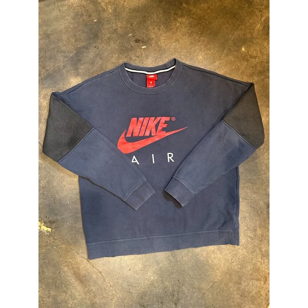 Nike Air Crewneck Sweatshirt Mens Large Navy Blue Red Logo Swoosh - Picture 2 of 7